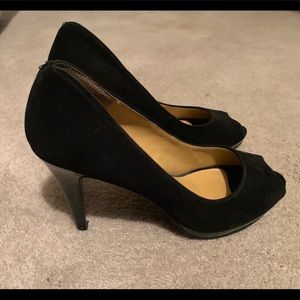 Black Suede Peep-toe Nine West Pumps